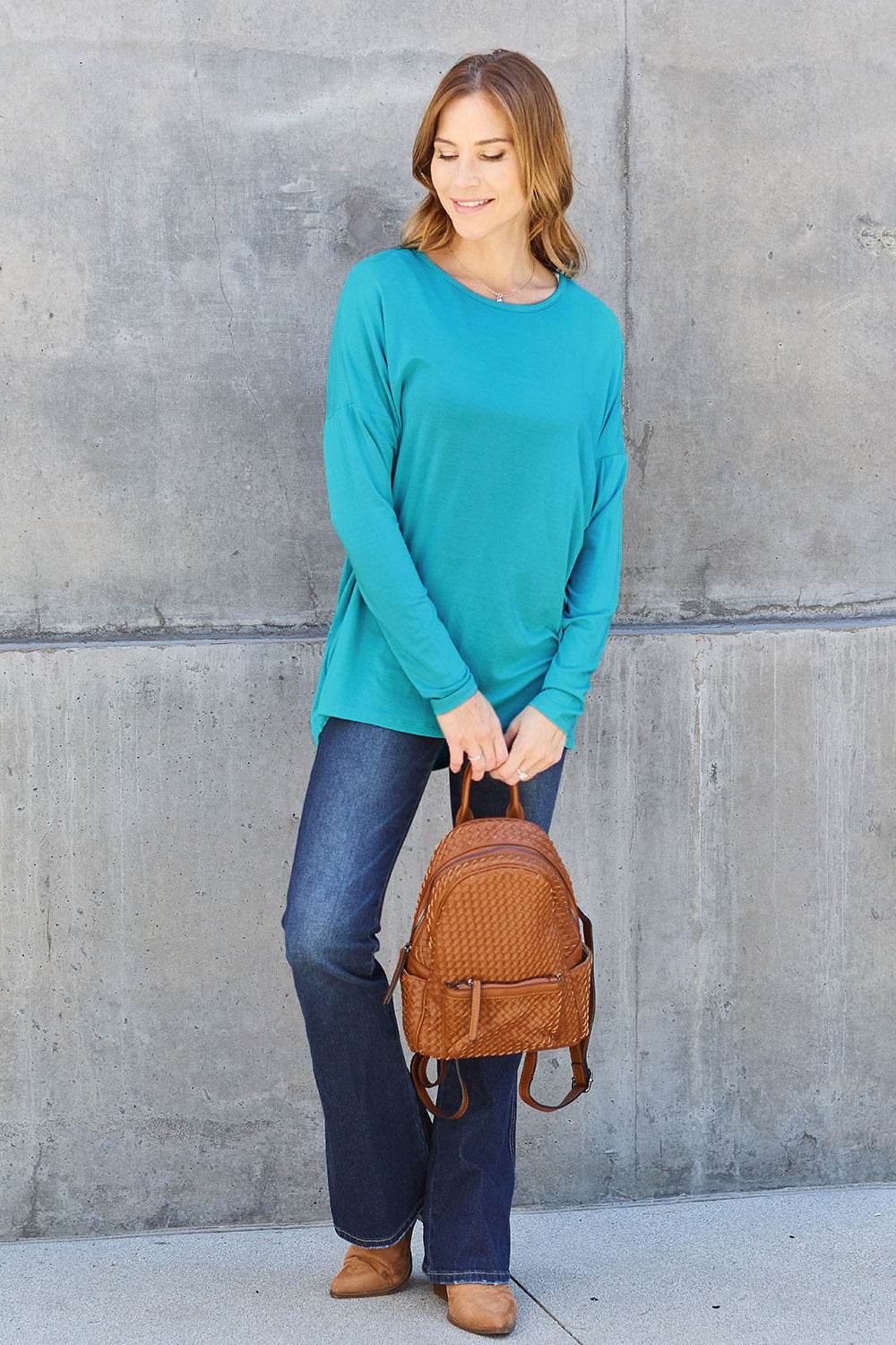 Basic Bae Full Size Round Neck Dropped Shoulder T-Shirt - Delanoir