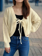 Tied Dropped Shoulder Long Sleeve Cardigan - Delanoir
