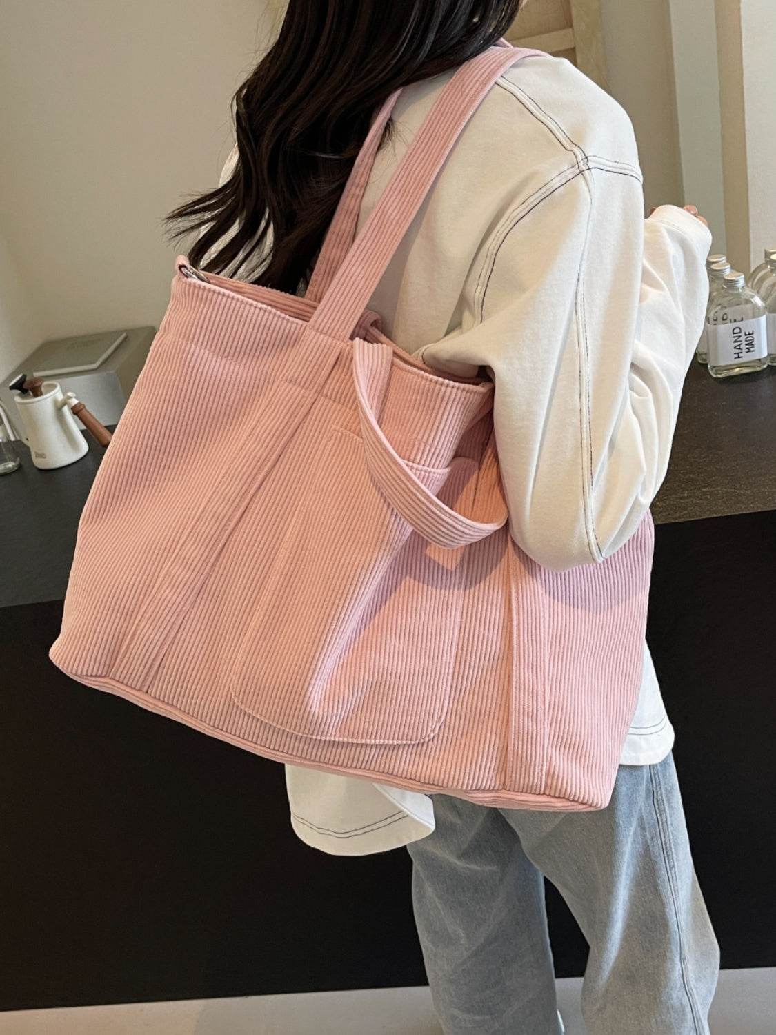 Corduroy Solid Large Tote Bag - Delanoir