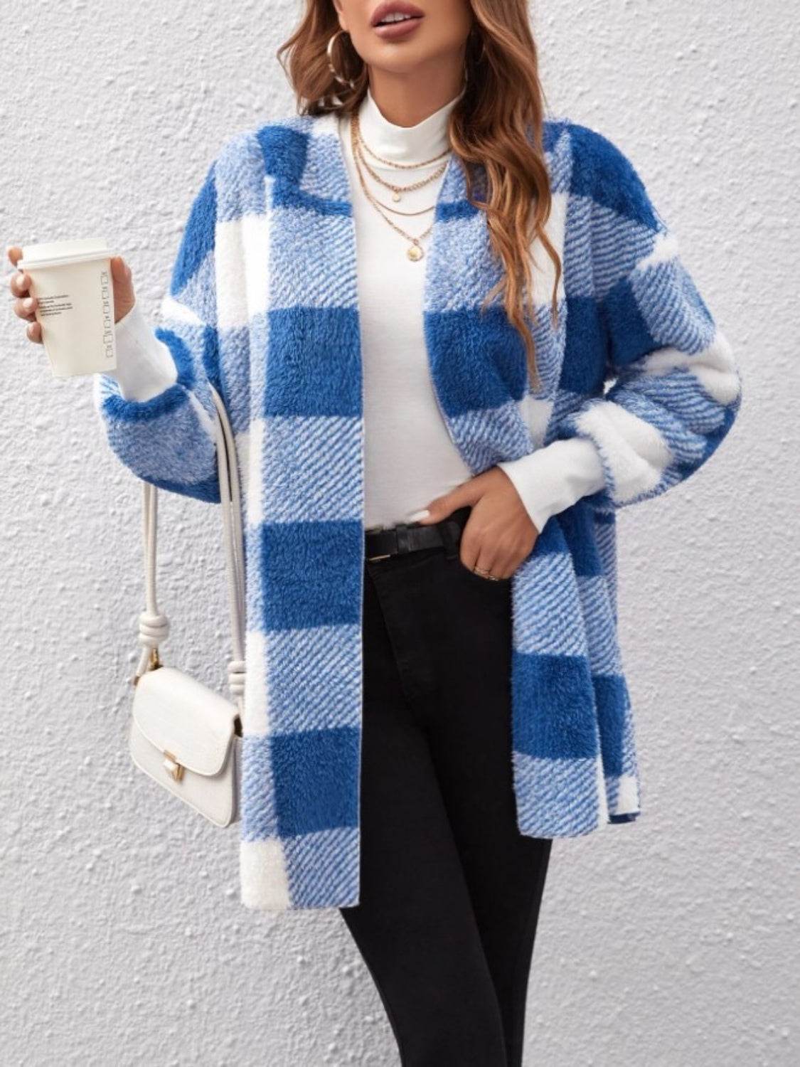 Plaid Long Sleeve Hooded Coat - Delanoir