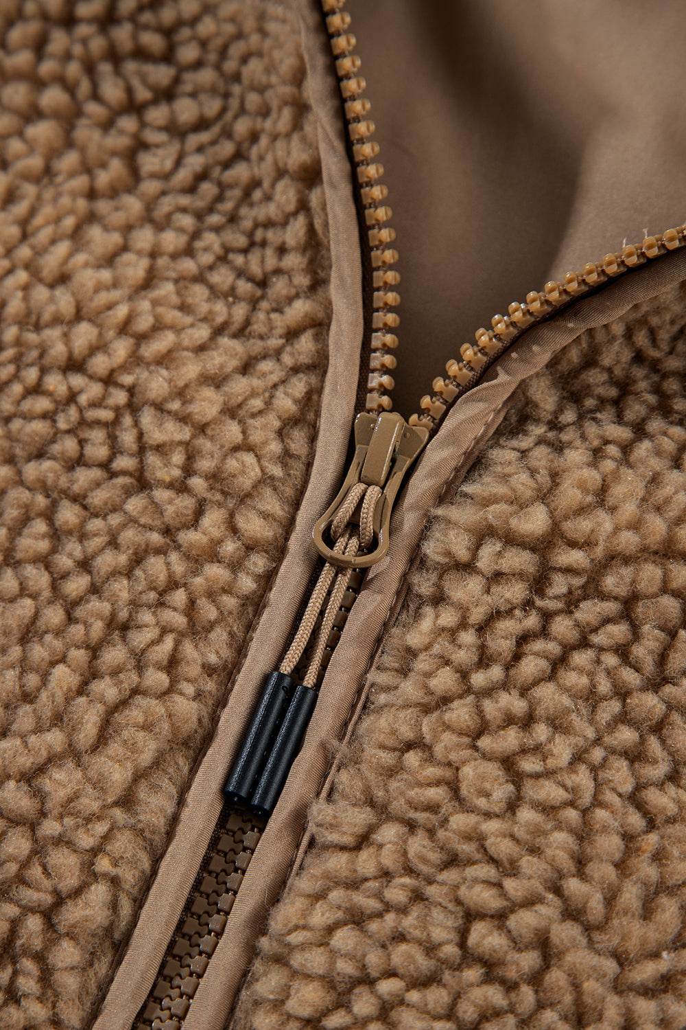 Drawstring Fleece Zip Up Hooded Jacket - Delanoir