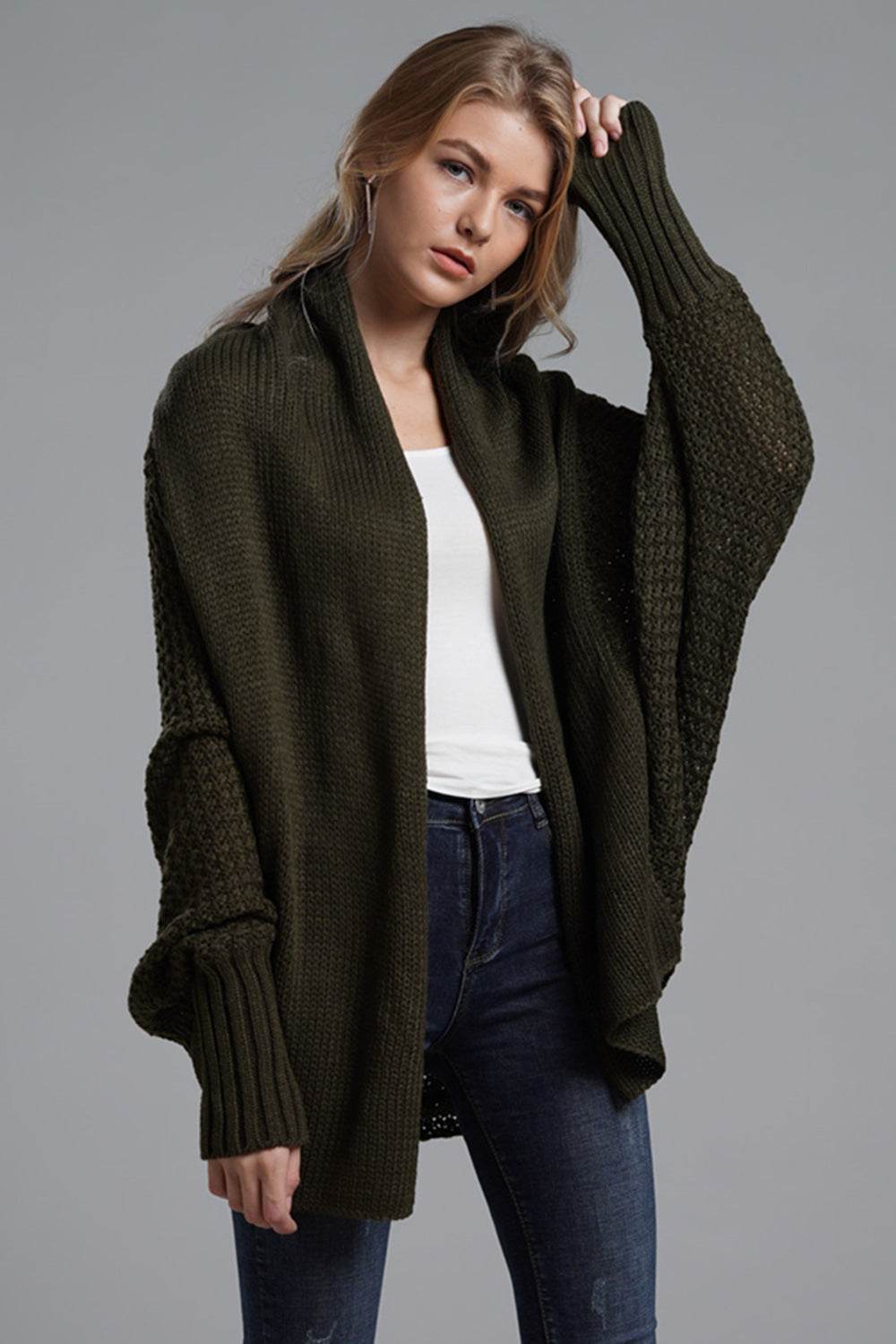 Open Front Batwing Sleeve Cardigan - Delanoir