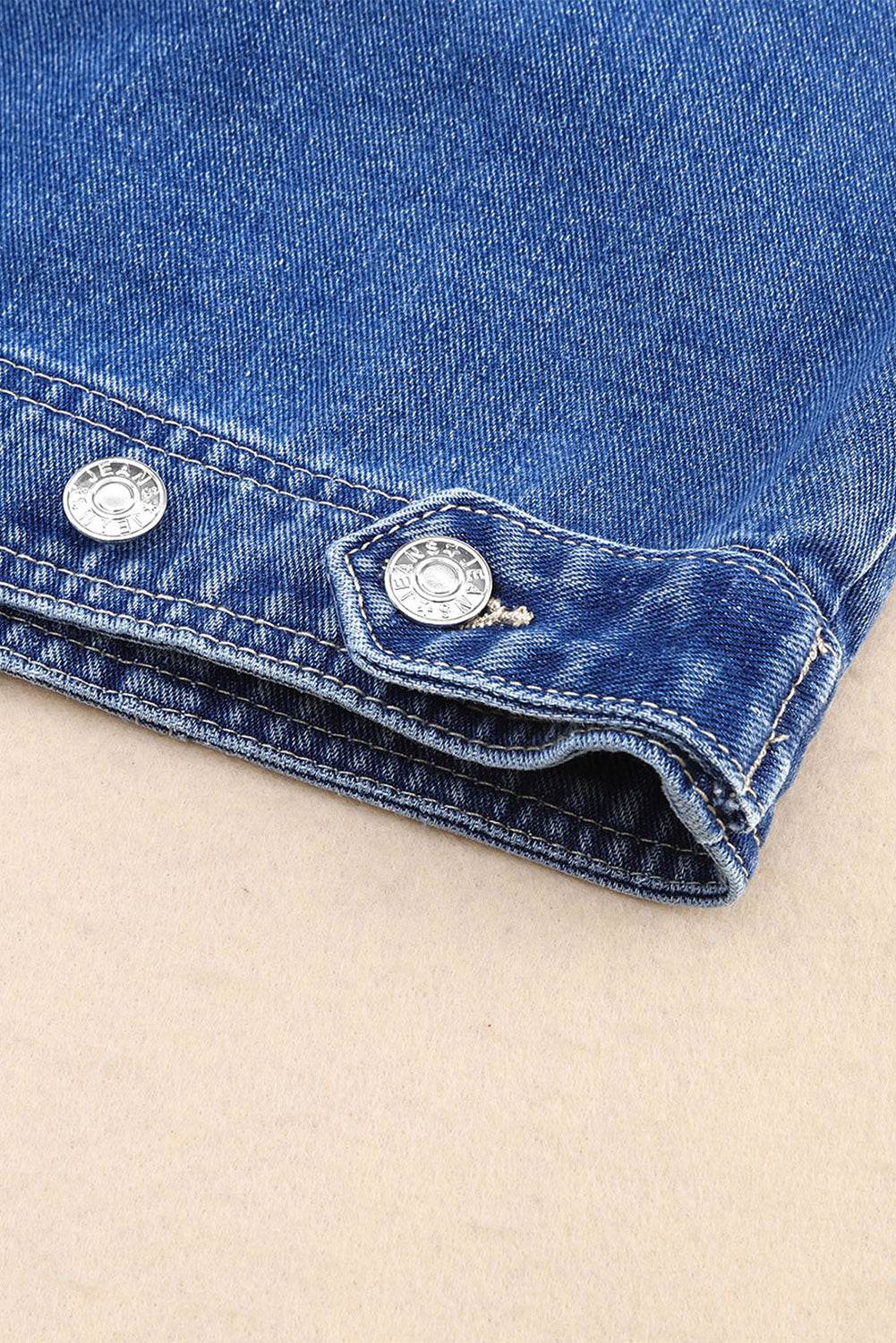 Collared Neck Button Up Denim Jacket - Delanoir