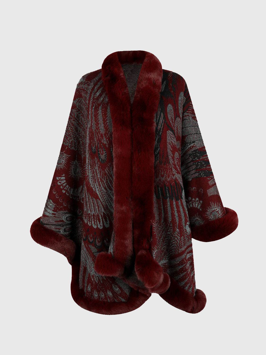 Printed Open Front Poncho - Delanoir