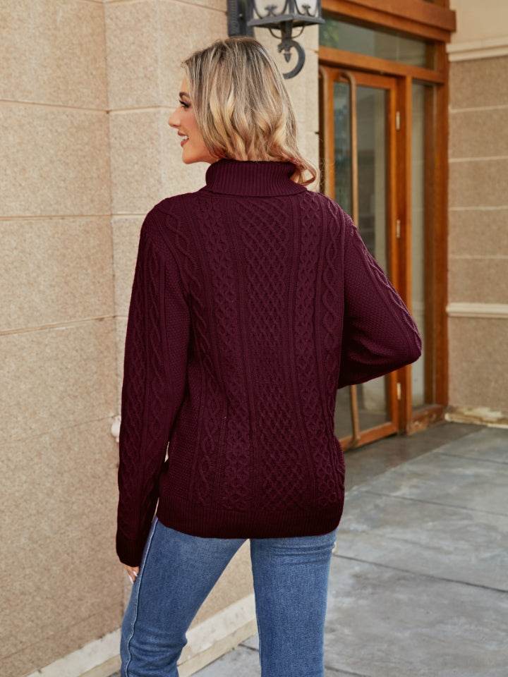 Cable-Knit Mock Neck Sweater - Delanoir