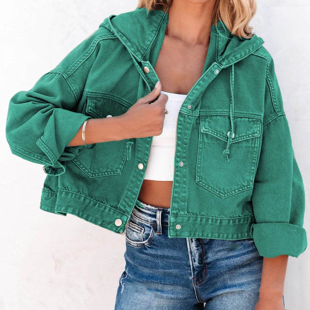 Hooded Dropped Shoulder Denim Jacket - Delanoir