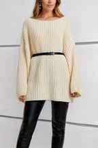Boat Neck Dropped Shoulder Mini Sweater Dress - Delanoir