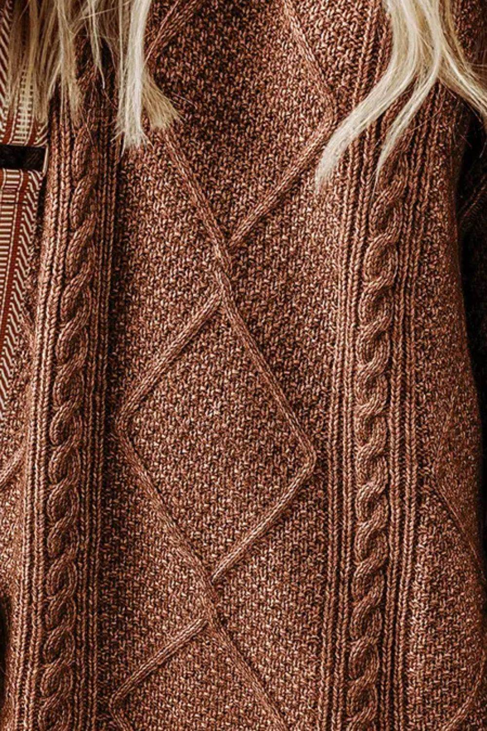 Cable-Knit Round Neck Sweater Dress - Delanoir