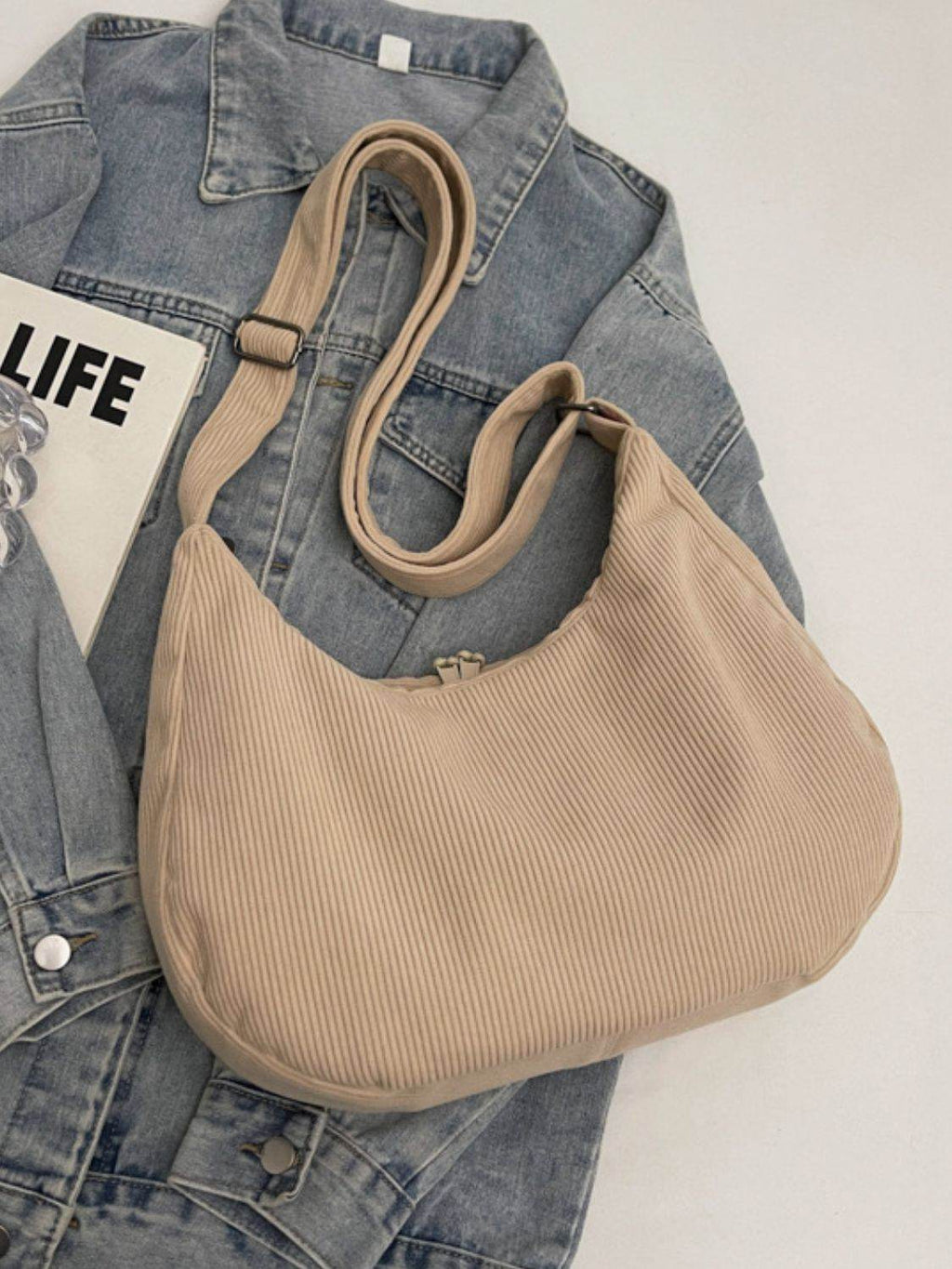 Ribbed Adjustable Strap Shoulder Bag - Delanoir