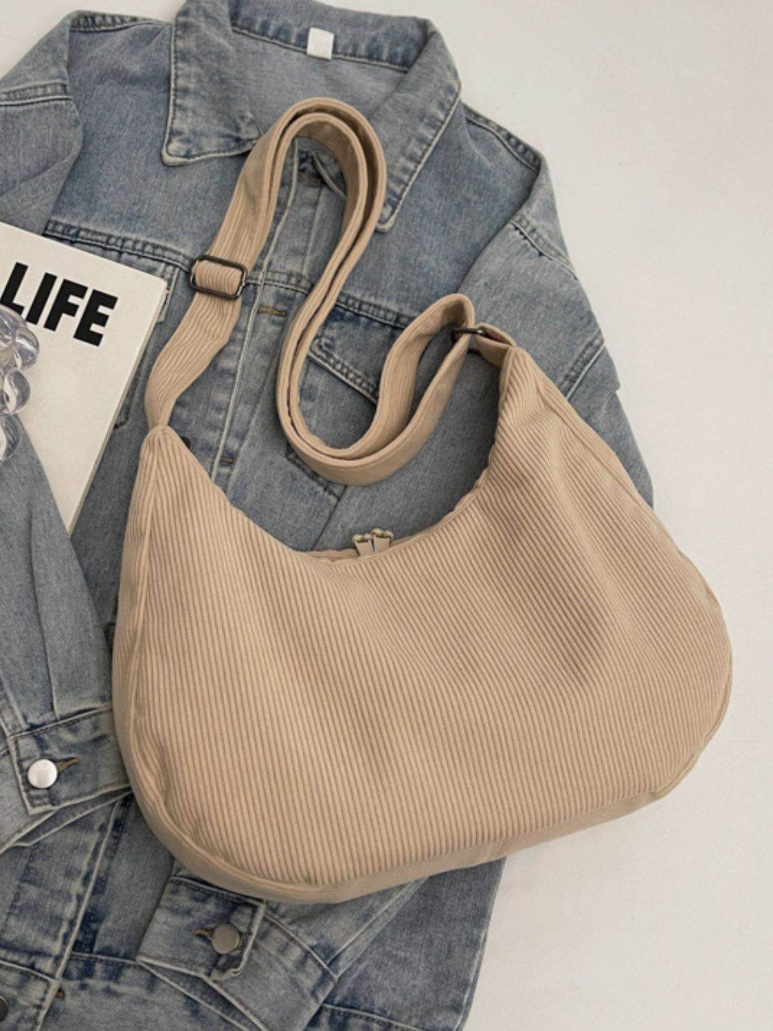 Ribbed Adjustable Strap Shoulder Bag - Delanoir