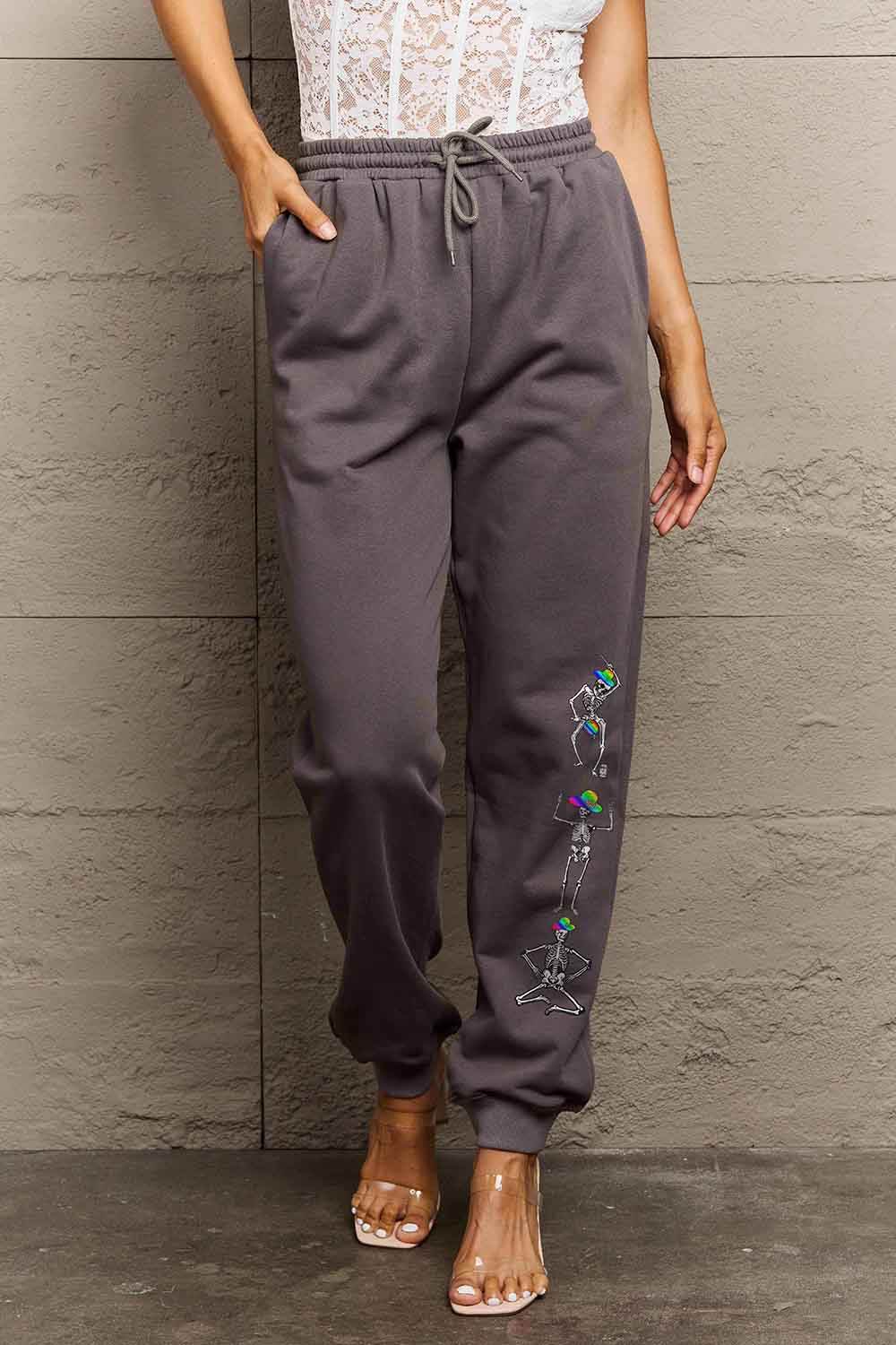 Simply Love Full Size SKELETON Graphic Sweatpants - Delanoir