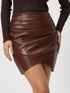 Ruched Asymmetrical Hem Skirt - Delanoir
