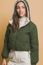 Love Tree Zip Up Cropped Hooded Sherpa Reversible Jacket - Delanoir