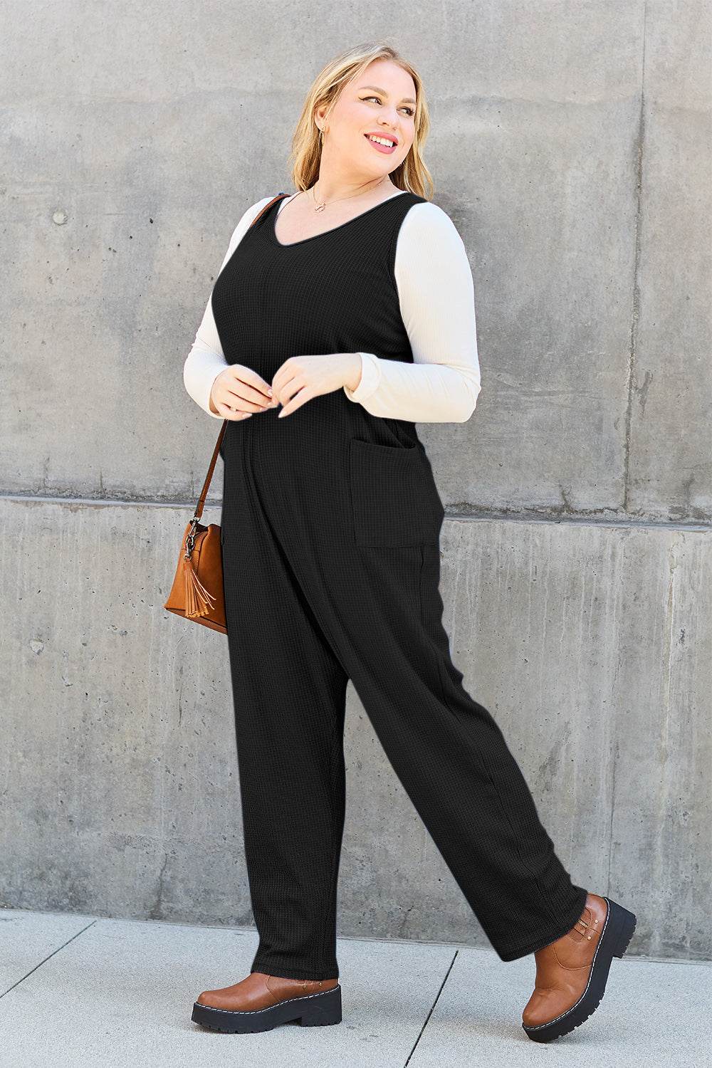 Double Take Full Size Sleeveless Straight Jumpsuit - Delanoir
