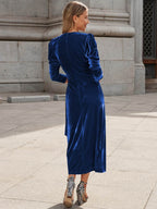 Surplice Puff Sleeve Midi Dress - Delanoir