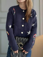 Candy Cane & Star Button Down Long Sleeve Cardigan - Delanoir