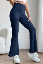 Basic Bae Full Size Ribbed High Waist Flare Pants - Delanoir