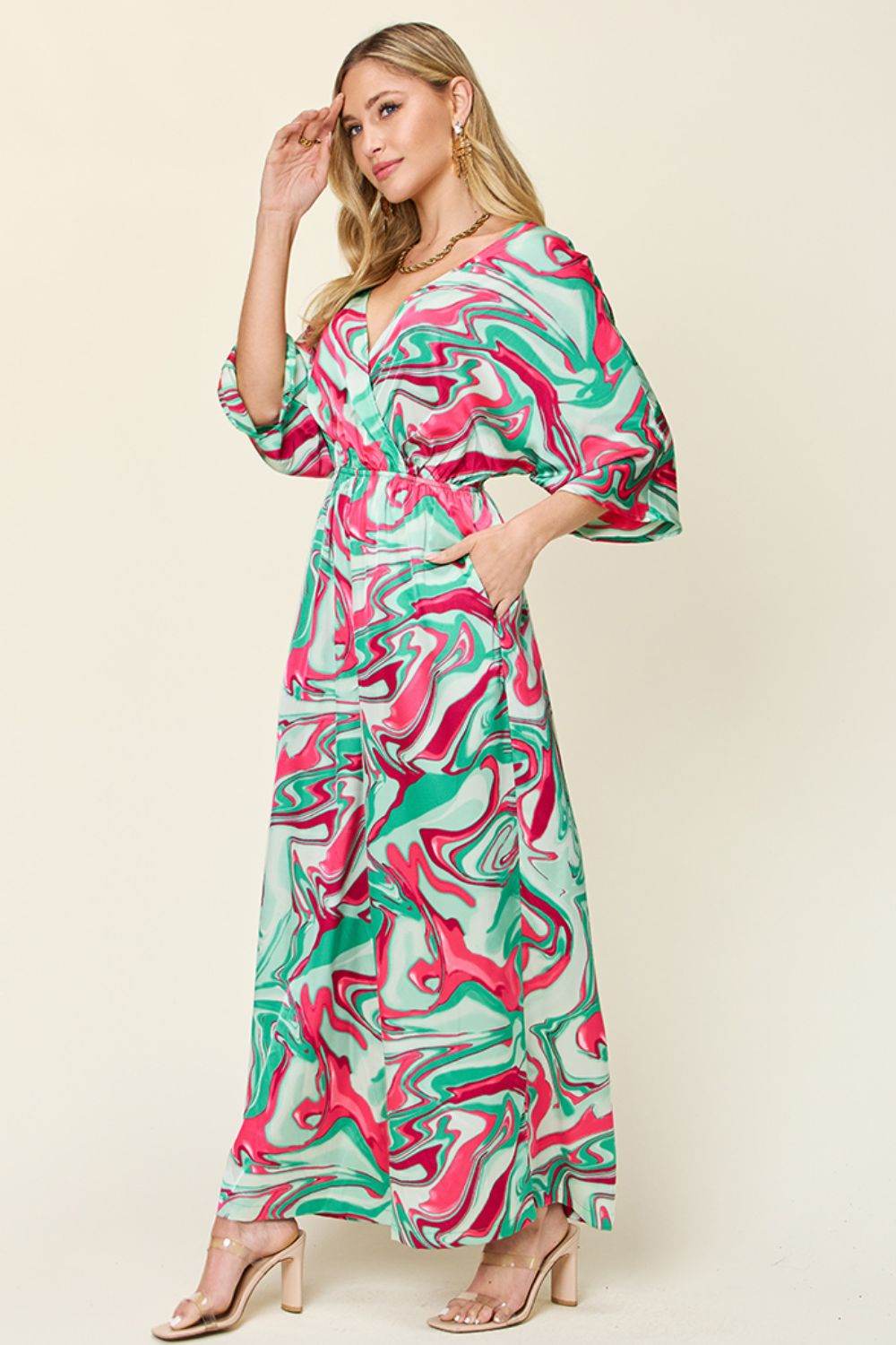 Double Take Full Size Half Sleeve Wide Leg Jumpsuit - Delanoir