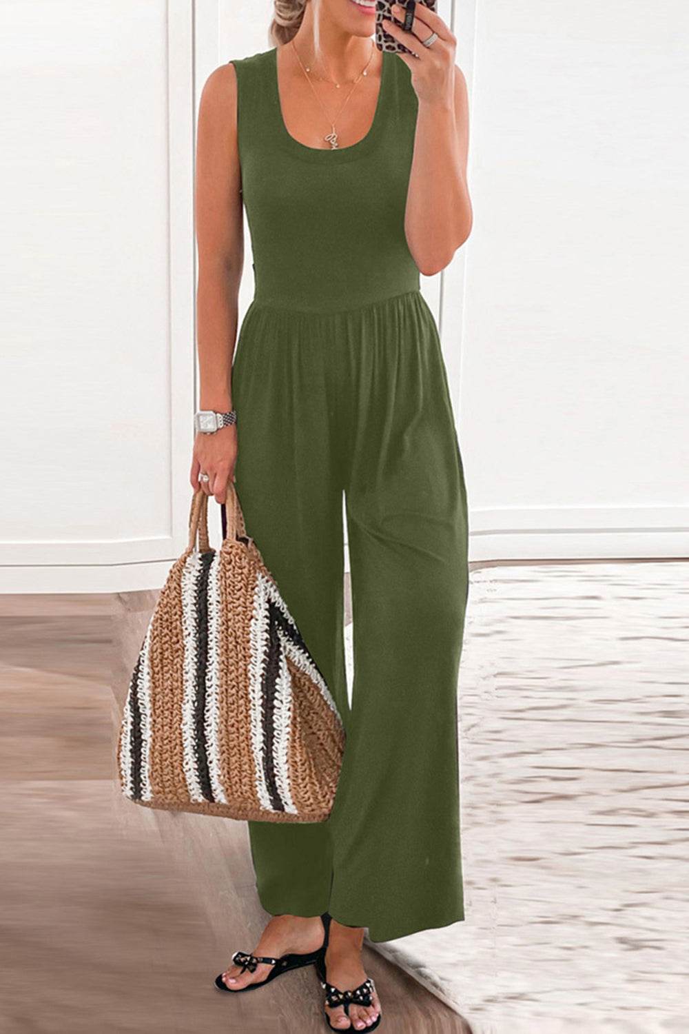 Full Size Scoop Neck Wide Strap Jumpsuit - Delanoir