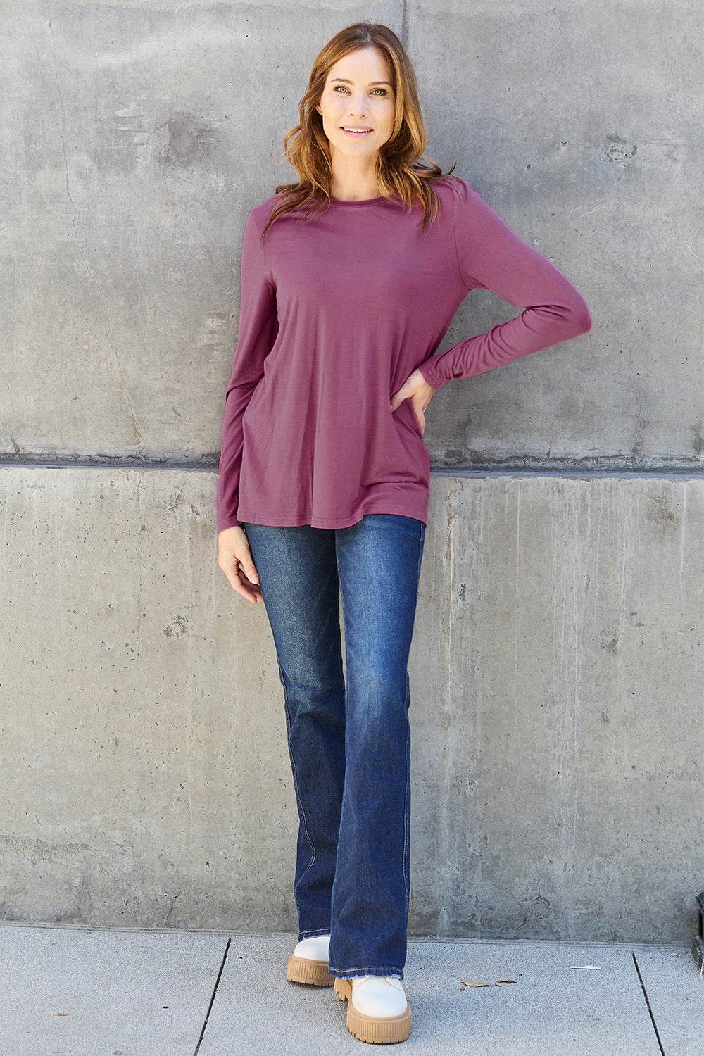 Basic Bae Full Size Round Neck Long Sleeve Top - Delanoir