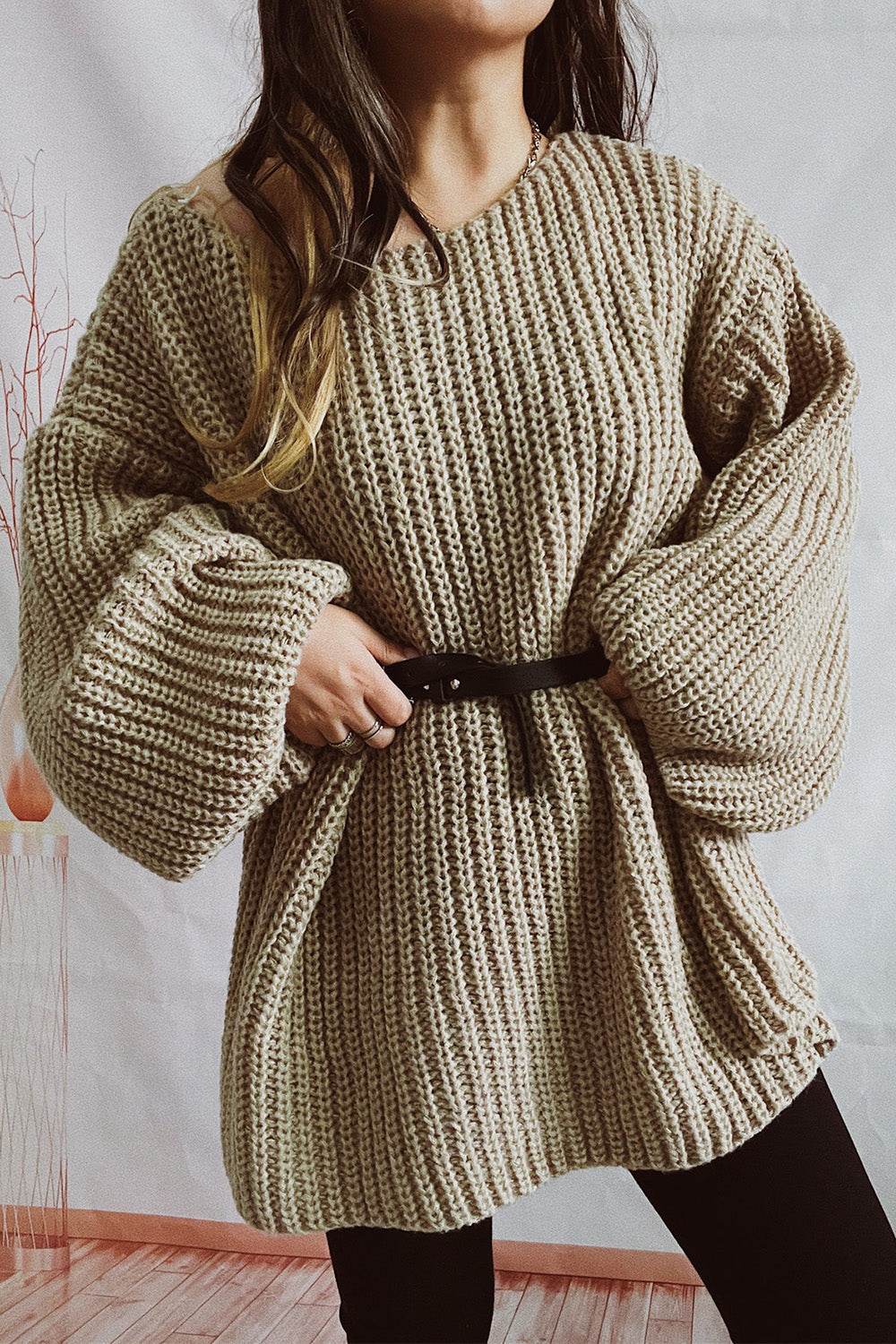 Boat Neck Dropped Shoulder Mini Sweater Dress - Delanoir