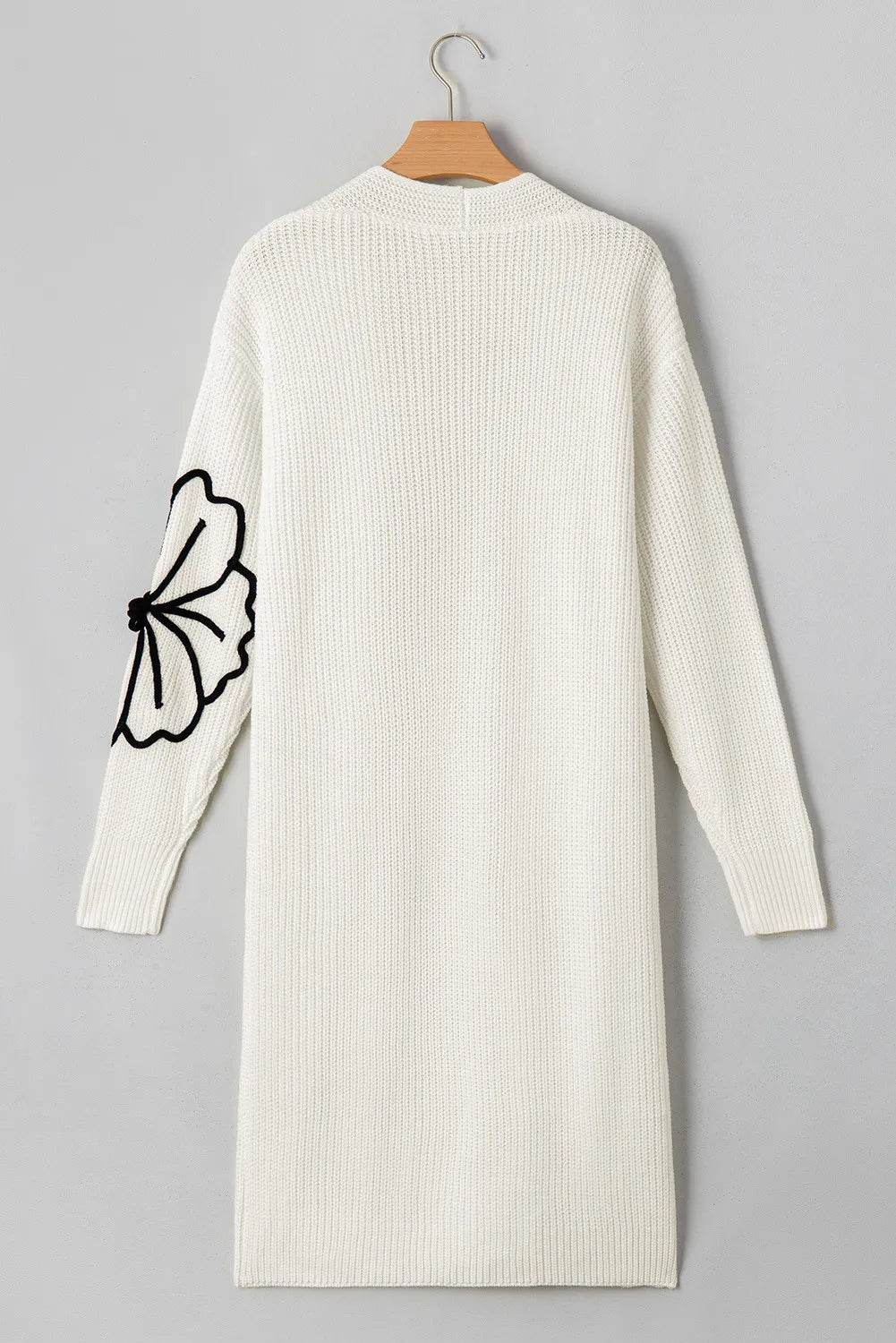 Full Size Flower Open Front Long Sleeve Cardigan - Delanoir