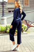 Frill Round Neck Long Sleeve Top and Pants Set - Delanoir