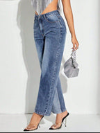 Contrast Patchwork Straight Jeans with Pockets - Delanoir
