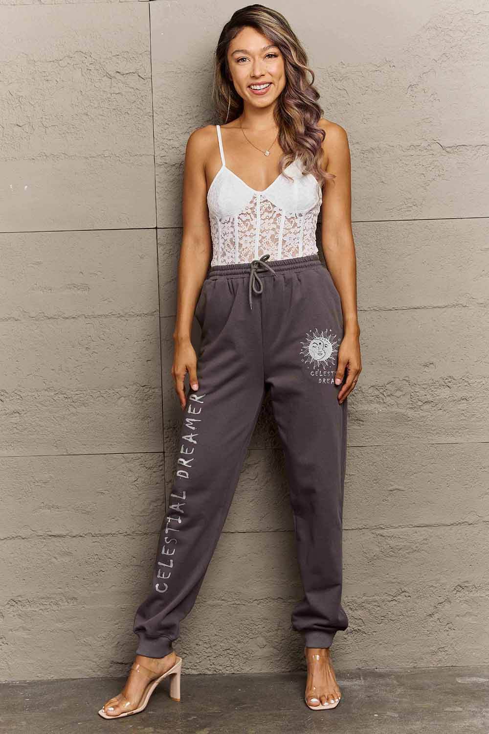 Simply Love Full Size CELESTIAL DREAMER Graphic Sweatpants - Delanoir