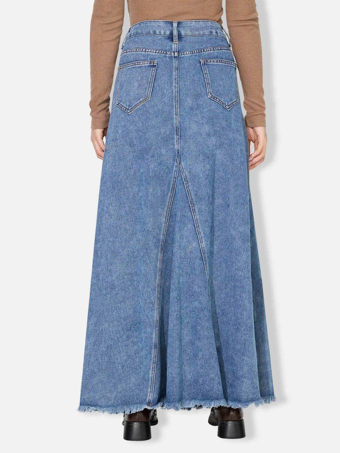 Raw Hem Maxi Denim Skirt - Delanoir