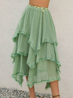 Lace Detail Layered Printed Skirt - Delanoir