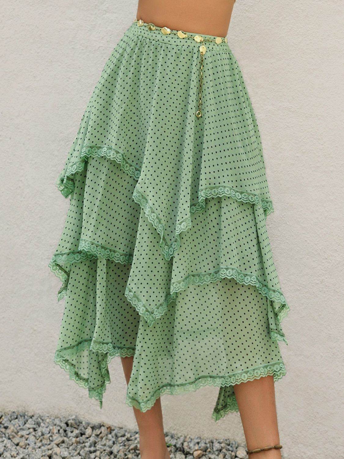Lace Detail Layered Printed Skirt - Delanoir