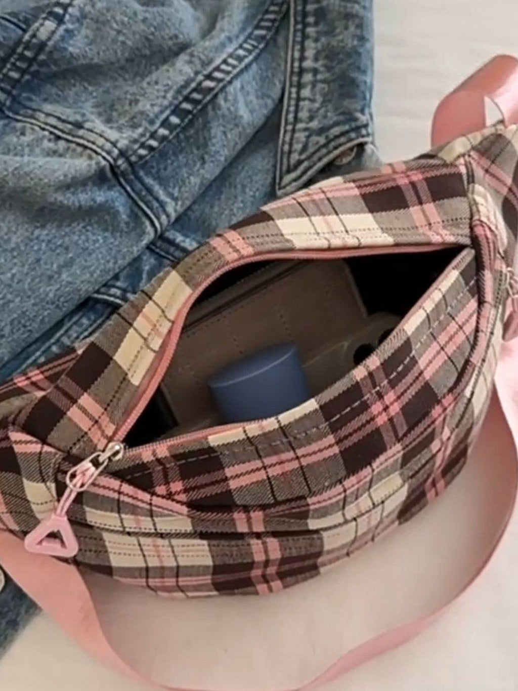 Plaid Adjustable Strap Crossbody Bag - Delanoir