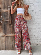 Printed Wide Leg Pants - Delanoir