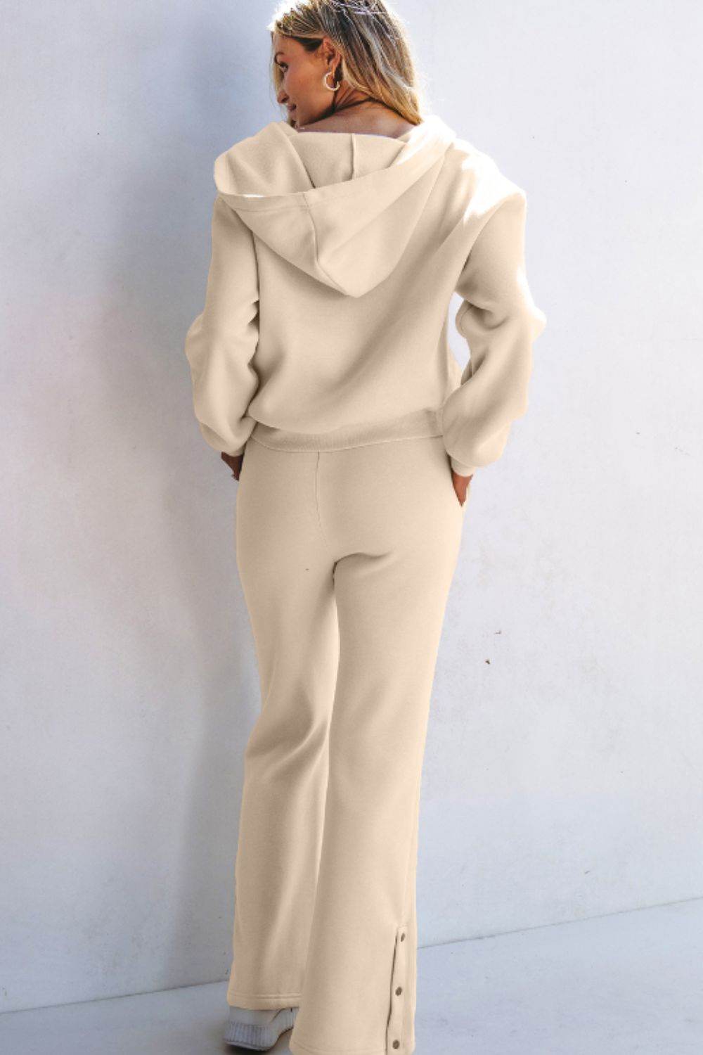Half Snap Long Sleeve Hooded Top and Pants Set - Delanoir
