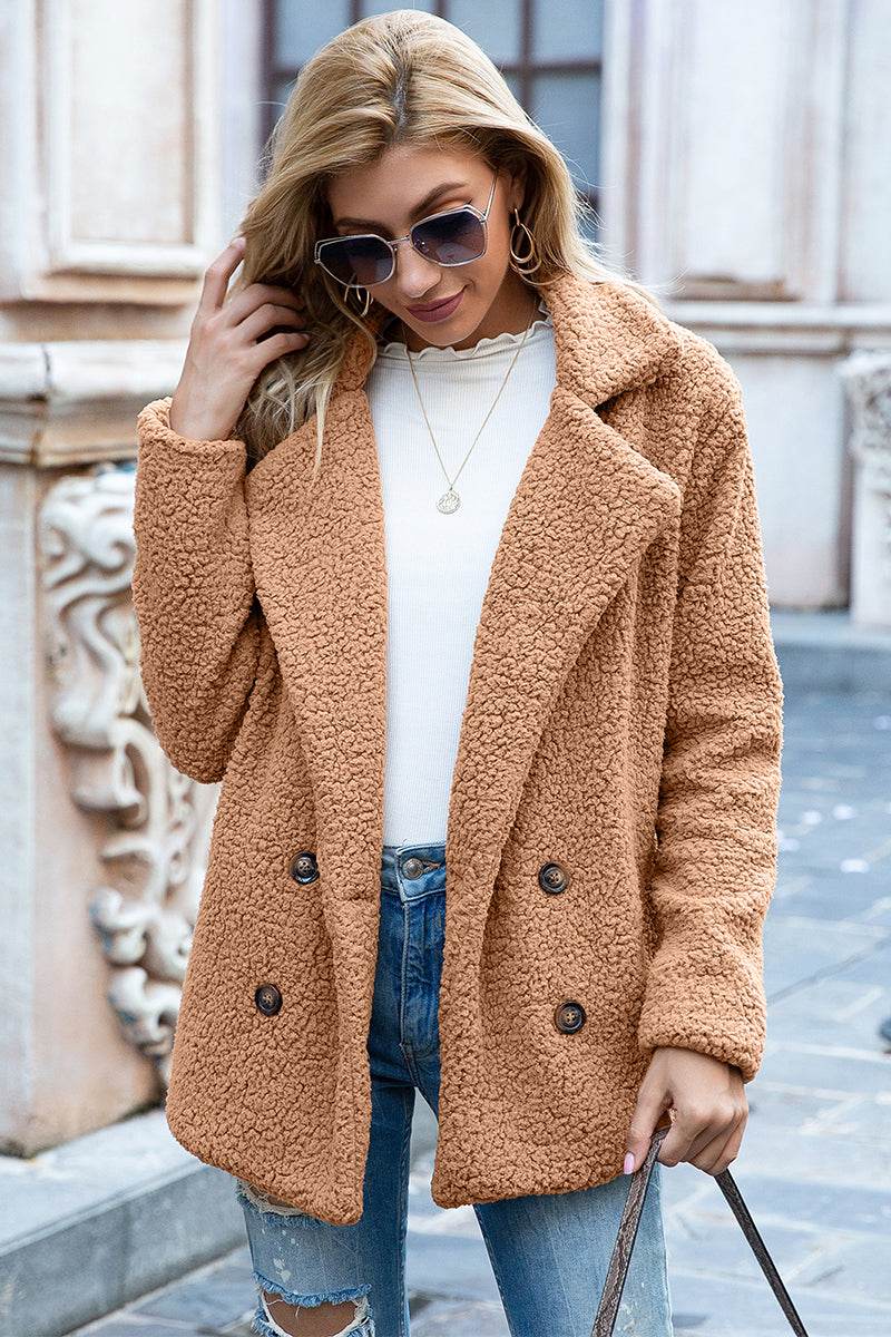 Ivy Lane Full Size Lapel Collar Sherpa Coat - Delanoir