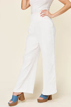 Double Take Full Size Texture Smocked Waist Wide Leg Pants - Delanoir
