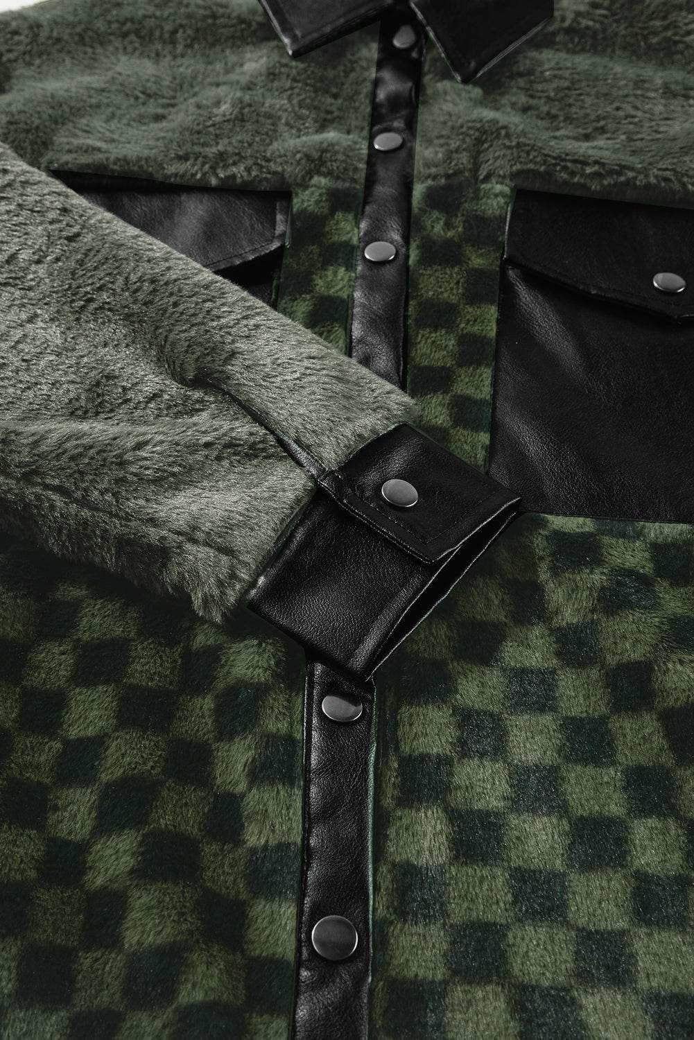 Pocketed Checkered Collared Neck Snap Down Jacket - Delanoir