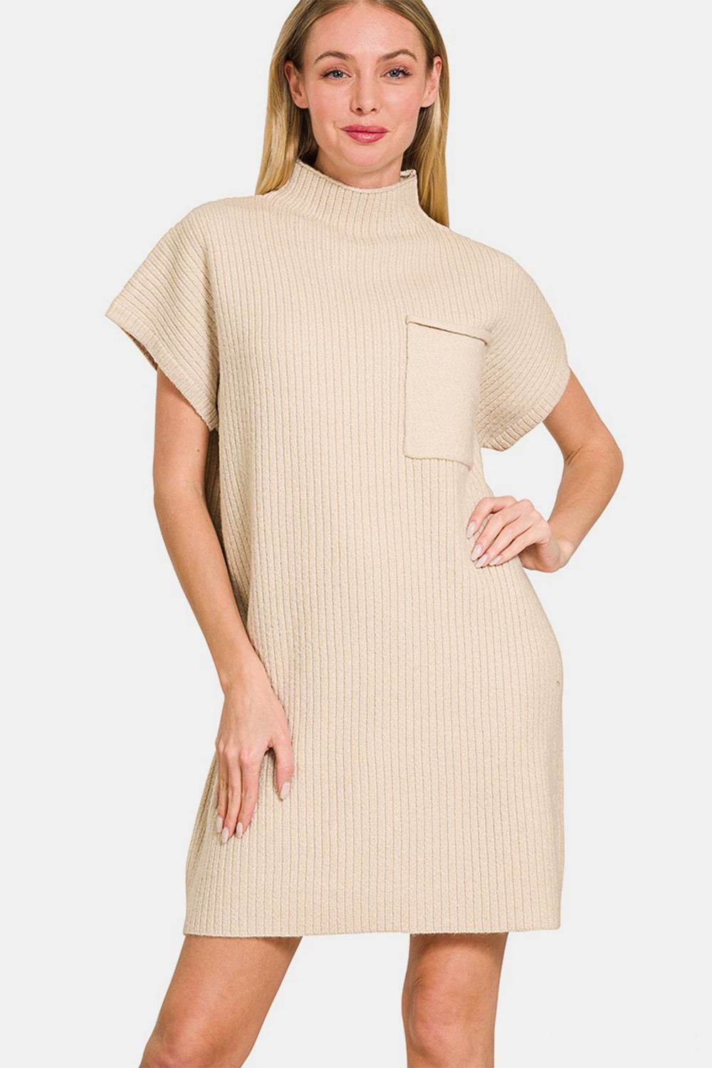 Zenana Short Sleeve Sweater Mini Dress - Delanoir