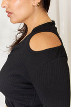 Culture Code Full Size Ribbed Surplice Cold Shoulder Top - Delanoir