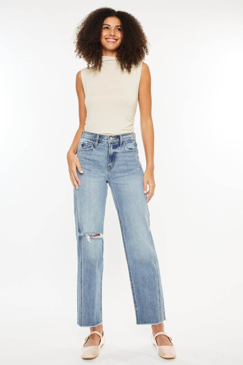 Kancan Ultra High Rise Distressed Straight Jeans - Delanoir