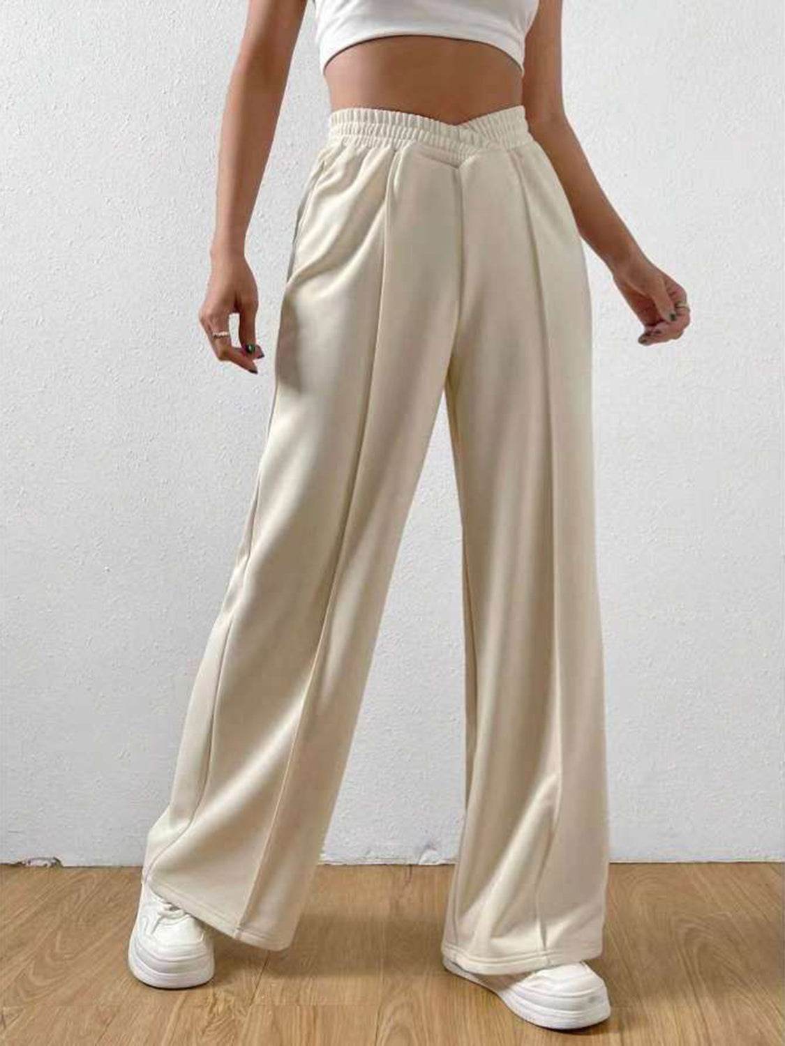Elastic Waist Wide Leg Pants - Delanoir