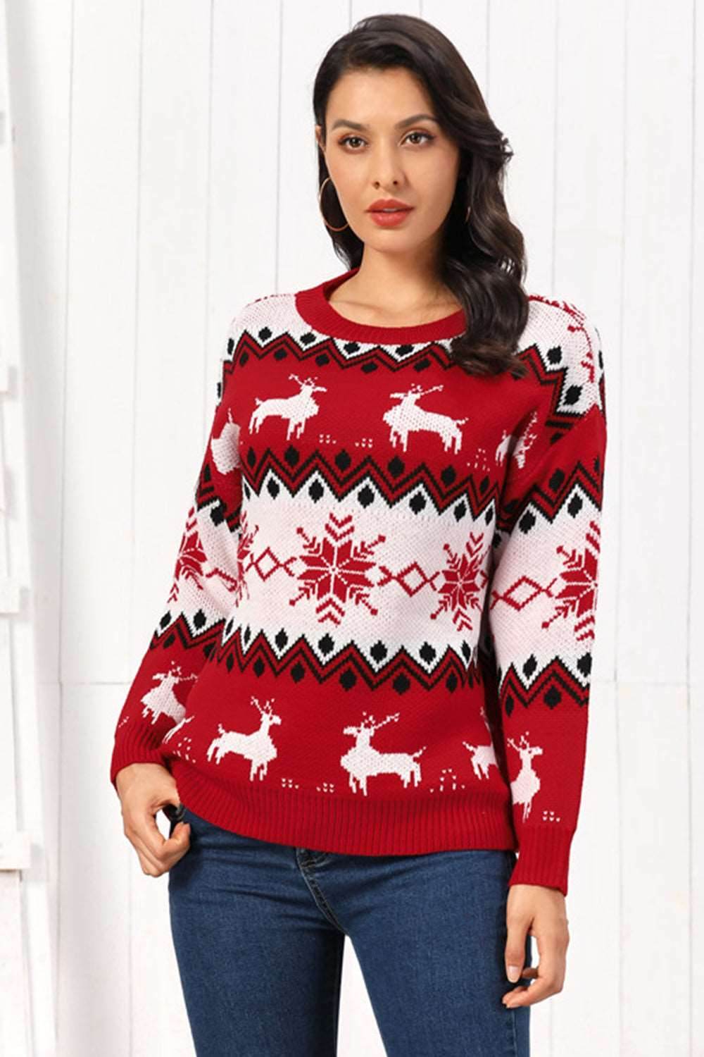 Reindeer Round Neck Sweater - Delanoir
