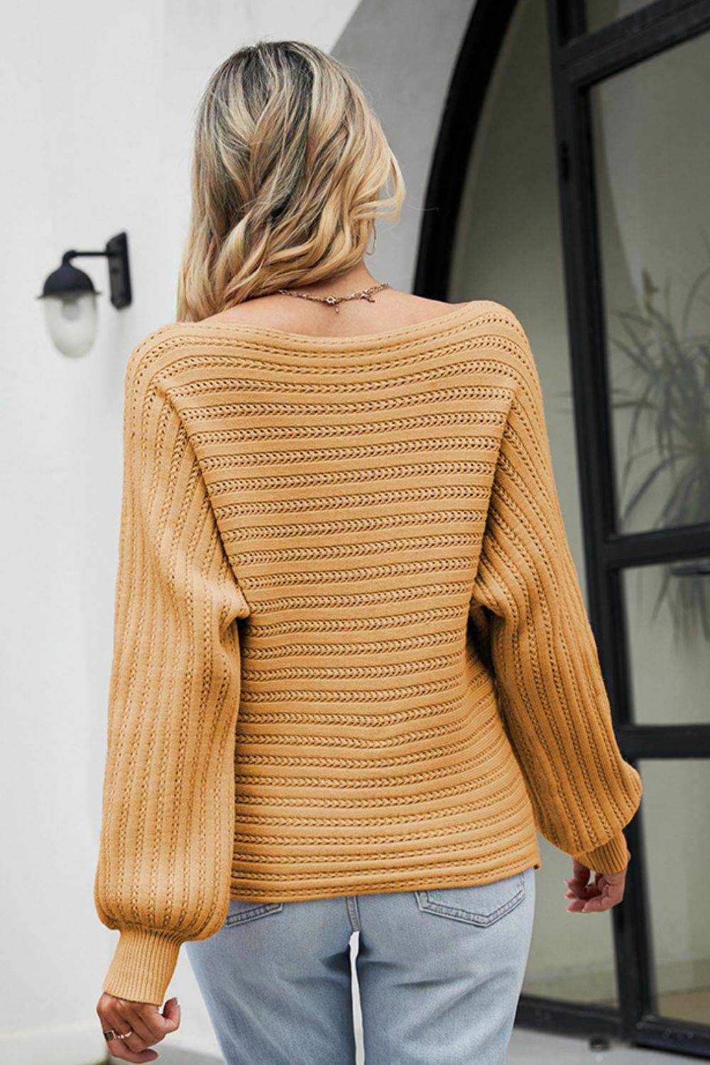 Boat Neck Batwing Sleeve Sweater - Delanoir