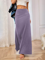 Solid Elastic Waist Maxi Skirt - Delanoir