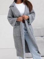 Pocketed Collared Neck Dropped Shoulder Cardigan - Delanoir