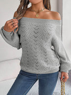 Openwork Off-Shoulder Long Sleeve Sweater - Delanoir
