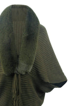 Fringe Detail Long Sleeve Ribbed Poncho - Delanoir