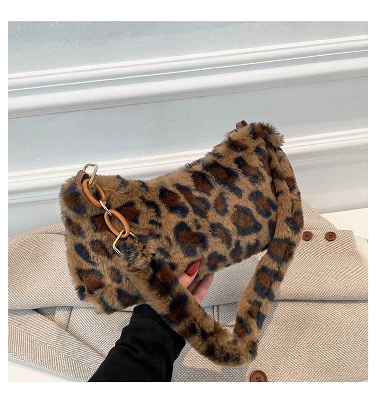 Leopard Fluff Shoulder Bag - Delanoir
