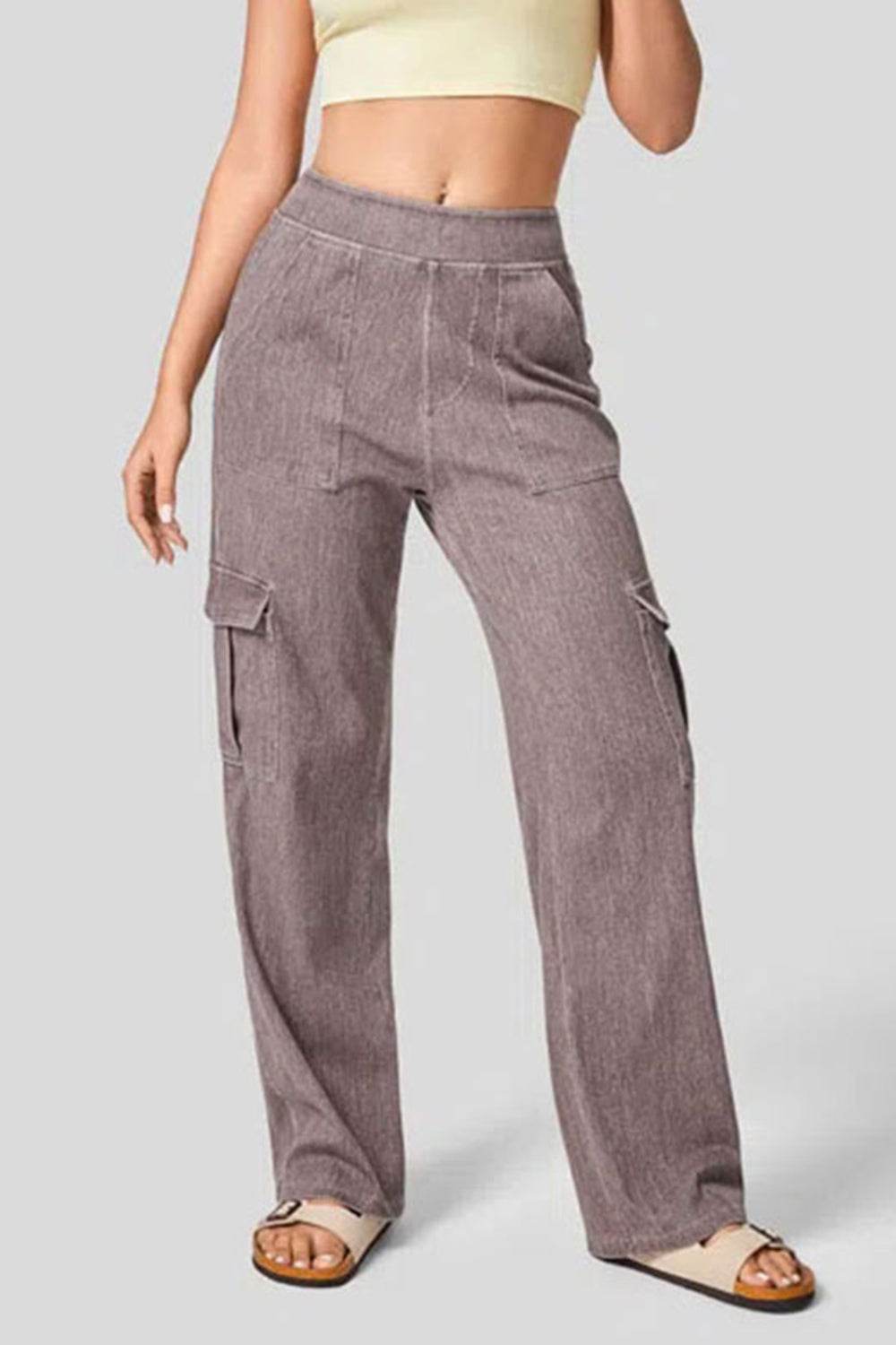High Waist Straight Leg Cargo Jeans - Delanoir